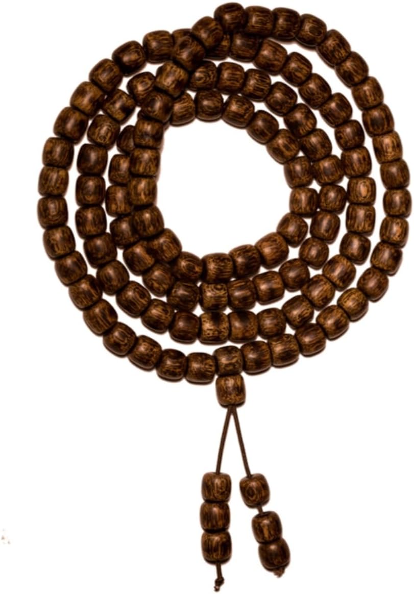 Kalimantan Agarwood 8mm*108 Beads Vintage Wooden Bead Bracelet Traditional Barrel-Shaped Buddhist Prayer Beads