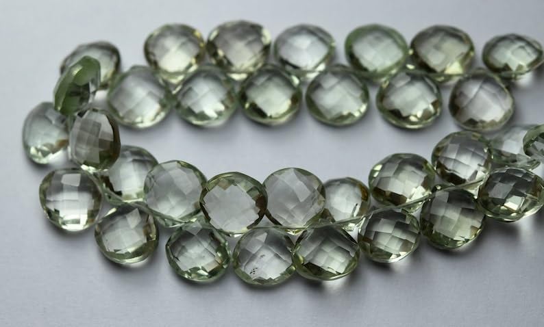 8 inch Strand of Natural Green Amethyst 10 mm Heart Faceted briolette Beads for DIY Jewelry Making. |BRIO_03639