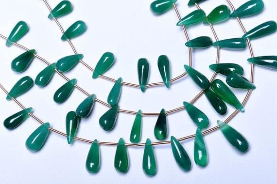 9.5 Inch 11-19mm Natural Green Onyx Smooth Long Tear Drops Beads Strand-20 Beads