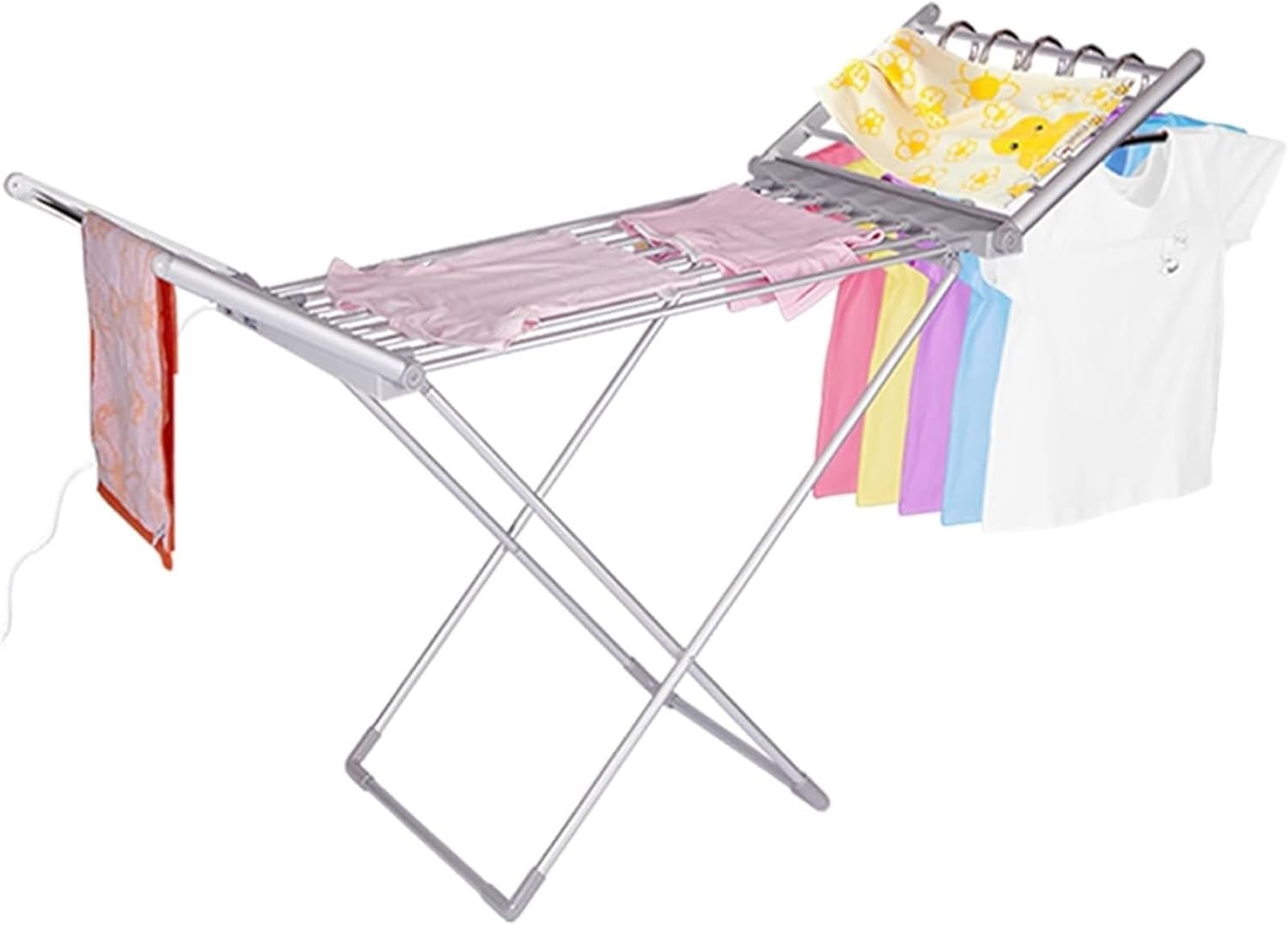 Electric Heated Clothes Dryer Airer Home Horse Rack Fast Laundry Drying Folding Clothes Towel Warmer Drying Rack X-Legs Stable Winged Electric Drying Rack Fashionable