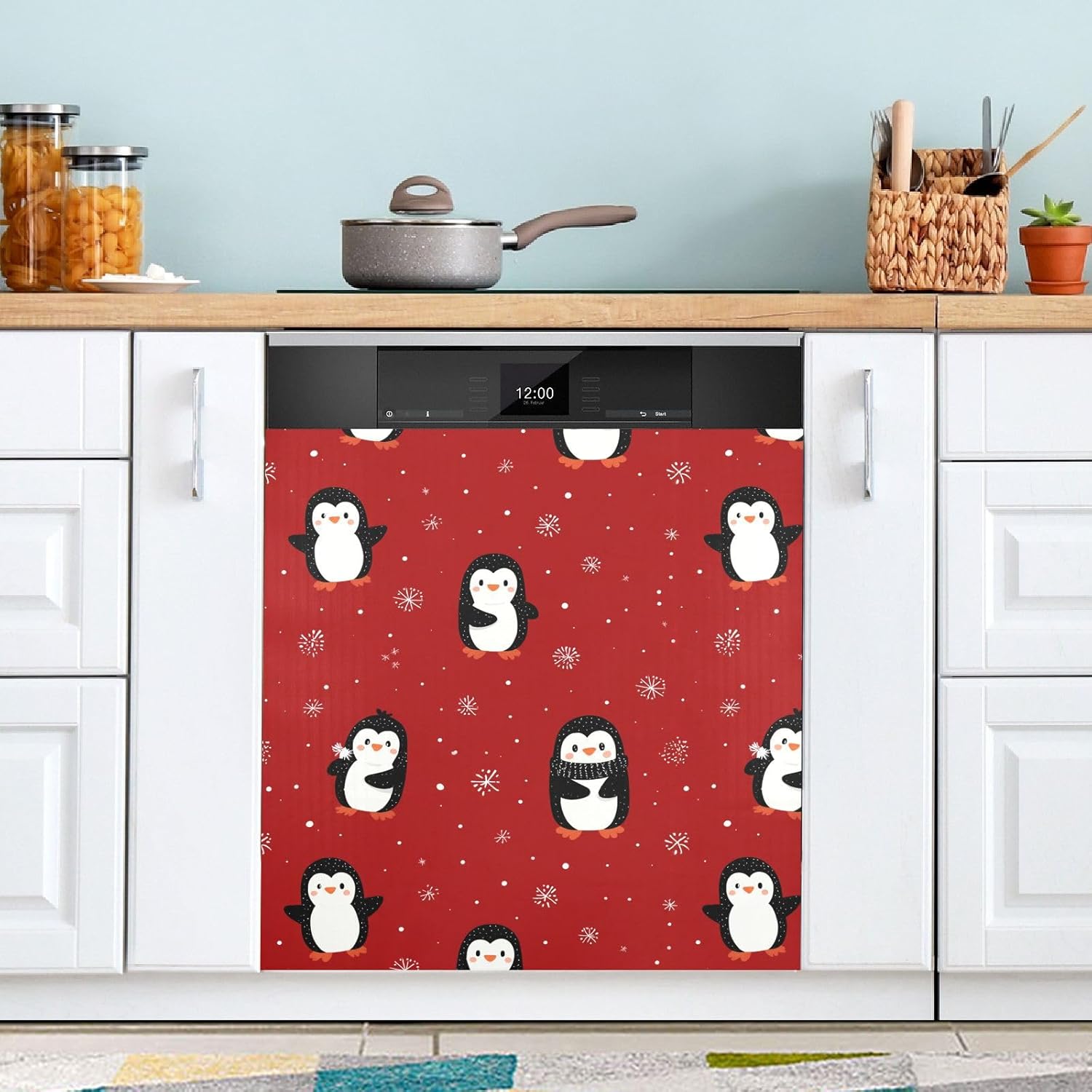 Pfrewn Christmas Winter Magnetic Dishwasher Cover Christmas Animals Penguin Snowflakes (3) Fridge Door Covers Kitchen Decal Vinyl Panel Decorative Refrigerator Laundry Appliances 23x26in