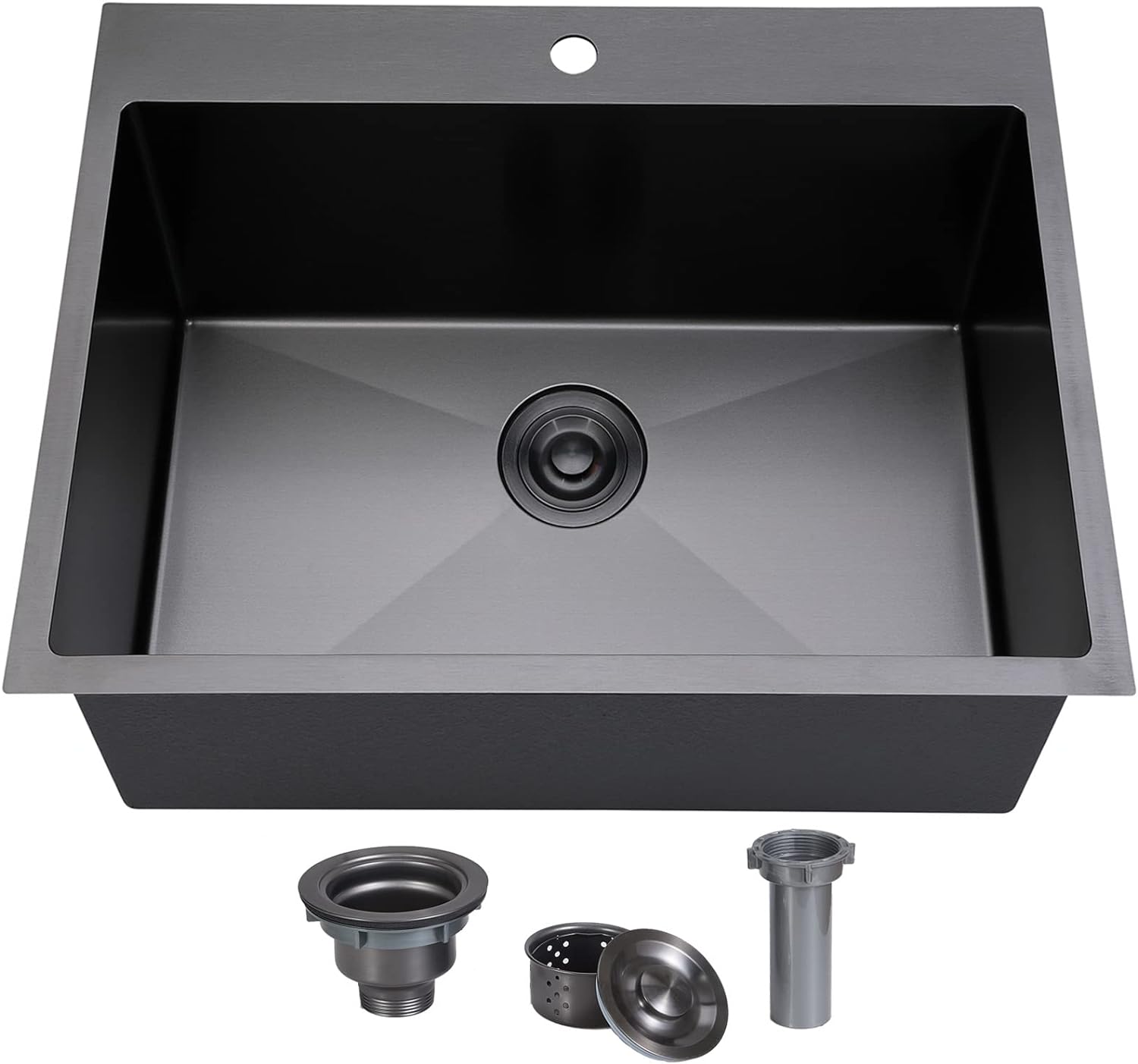 SHACO 25x22 Inch Black Drop In Kitchen Sink, 25 Inch Gunmetal Black RV Laundry Utility Sink, Top Mount 16 Gauge Stainless Steel Single Bowl Deep Small Kitchen Sink