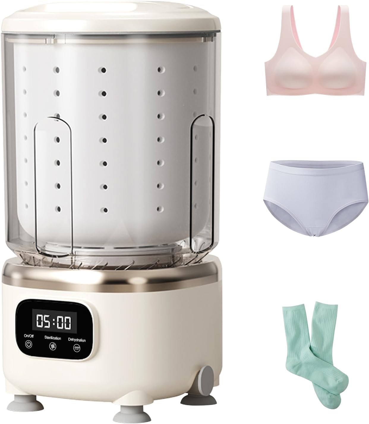 3L Portable Washer with Spin Basket | 3-in-1 Wash, Rinse, Spin Dry | Cordless Mini Washing Machine for Underwear, Socks, Baby Clothes | For Travel, Apartments, Dorms (creamy white)