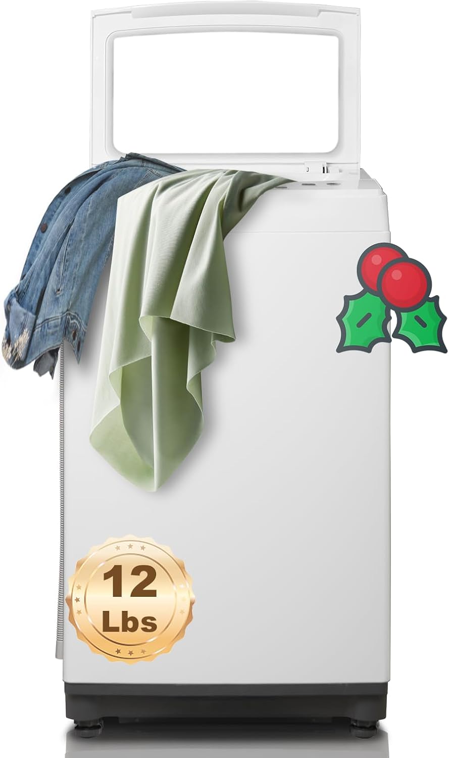 1.7 Cu.Ft. Portable Washing Machine, 12Lbs Small Top Load Clothes Washer, Fully Automatic Compact Washer and Spinner Combo, 6 Wash Program, Transparent Lid, White