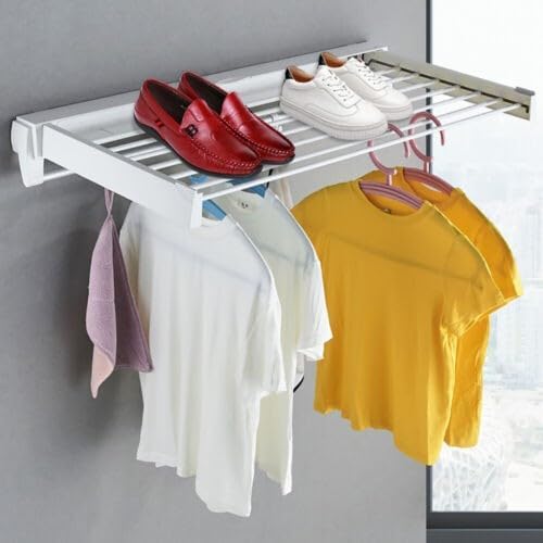 Ringmaster Laundry Drying Rack Collapsible Wall Mounted Hanger Retractable Clothes Drying Rack Dryer Hanger Rack,7 Hanging Rods,Load 4.4 lbs/Rod (White)