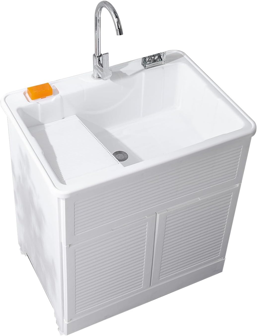 Plastic Utility Sinks For A Laundry Room,Laundry Sink With Cabinet,Freestanding Plastic Laundry Sink With Washboard,Laundry Tub Utility Sink Wash Basin, Farmhouse Sink,for Outdoor Indoor Garage(65*56*