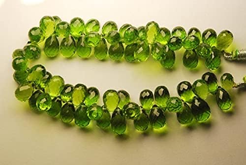 15 Pcs of Extremely Beautiful,Super Finest,Parrot Green Quartz Micro Faceted Tear Drops Shape Briolettes,10-11mm aprx