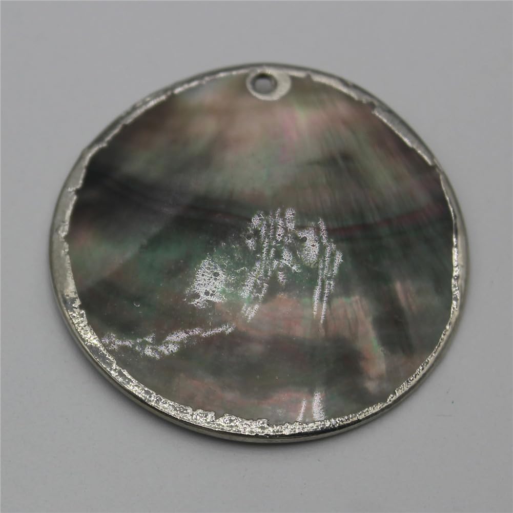 Natural Mop Shell Pendant Mother of Pearl Beads for Jewelry Making DIY Necklace Earrings Handmade Accessories Silver Edge 40mm 100 Pieces