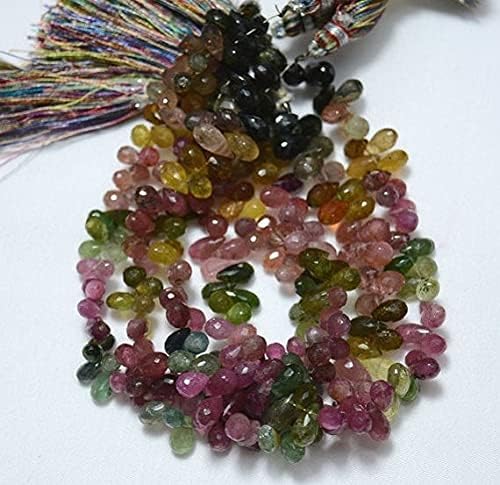 BEADS GEMSTONE Multi Color Tourmaline Tear Drops Beads, Faceted Beads, Tourmaline Cut Drops Briolettes, 5x8mm Approx, 4 Inch Strand Code-HIGH-24496