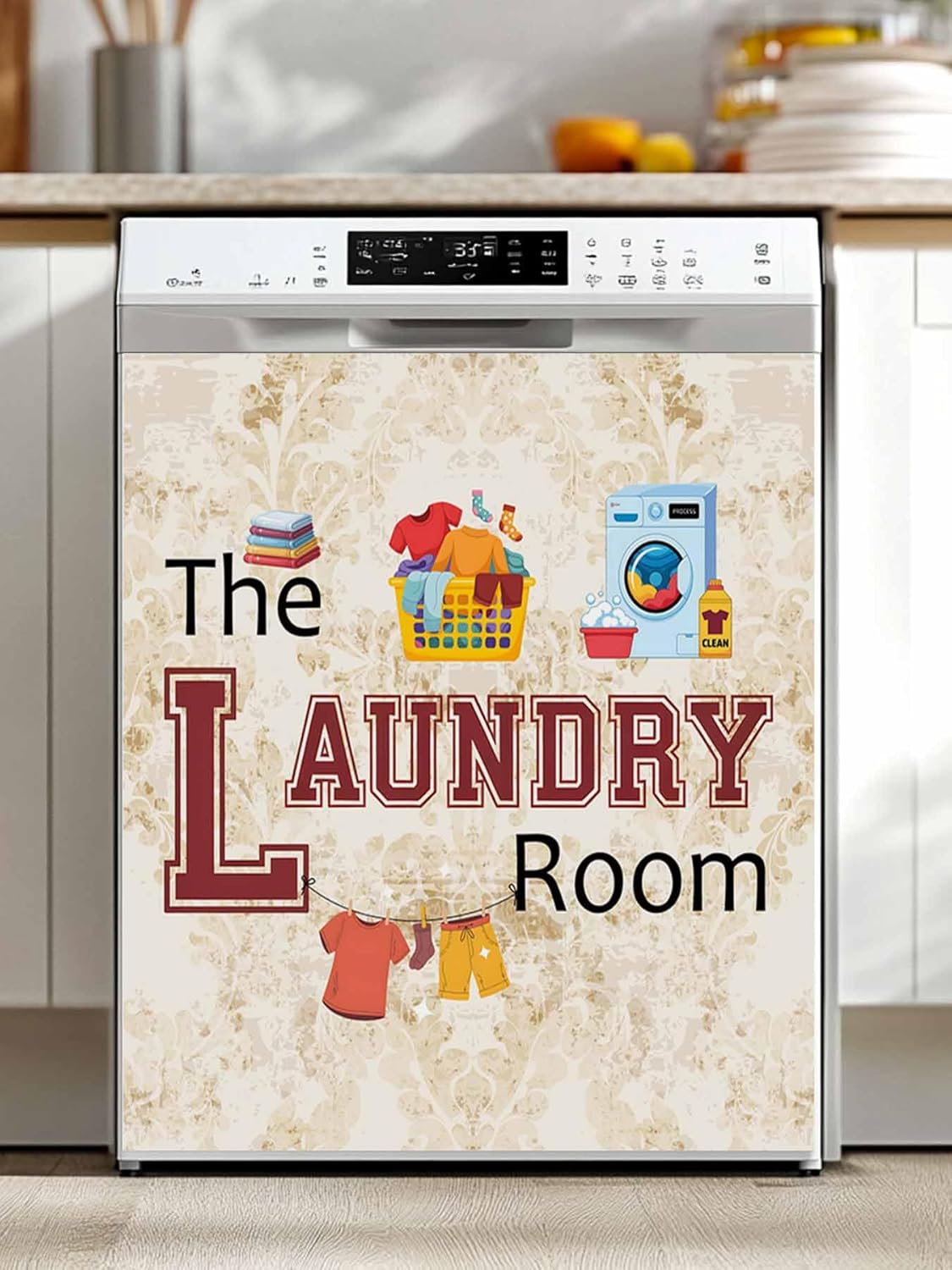 Laundry Room Dishwasher Magnet Cover, Rustic Farmhouse Washing Machine Clothes Refrigerator Magnets Covers for The Front Door, Dishwasher Panel Fridge Decal Cover for Home Appliance Decor 23''x26''