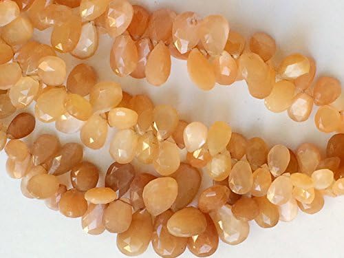 13 inch natural beads strand of 9x11-11x16mm faceted pear peach moonstone gemstone beads for DIY jewelry - necklace, bracelet, earring, ring.
