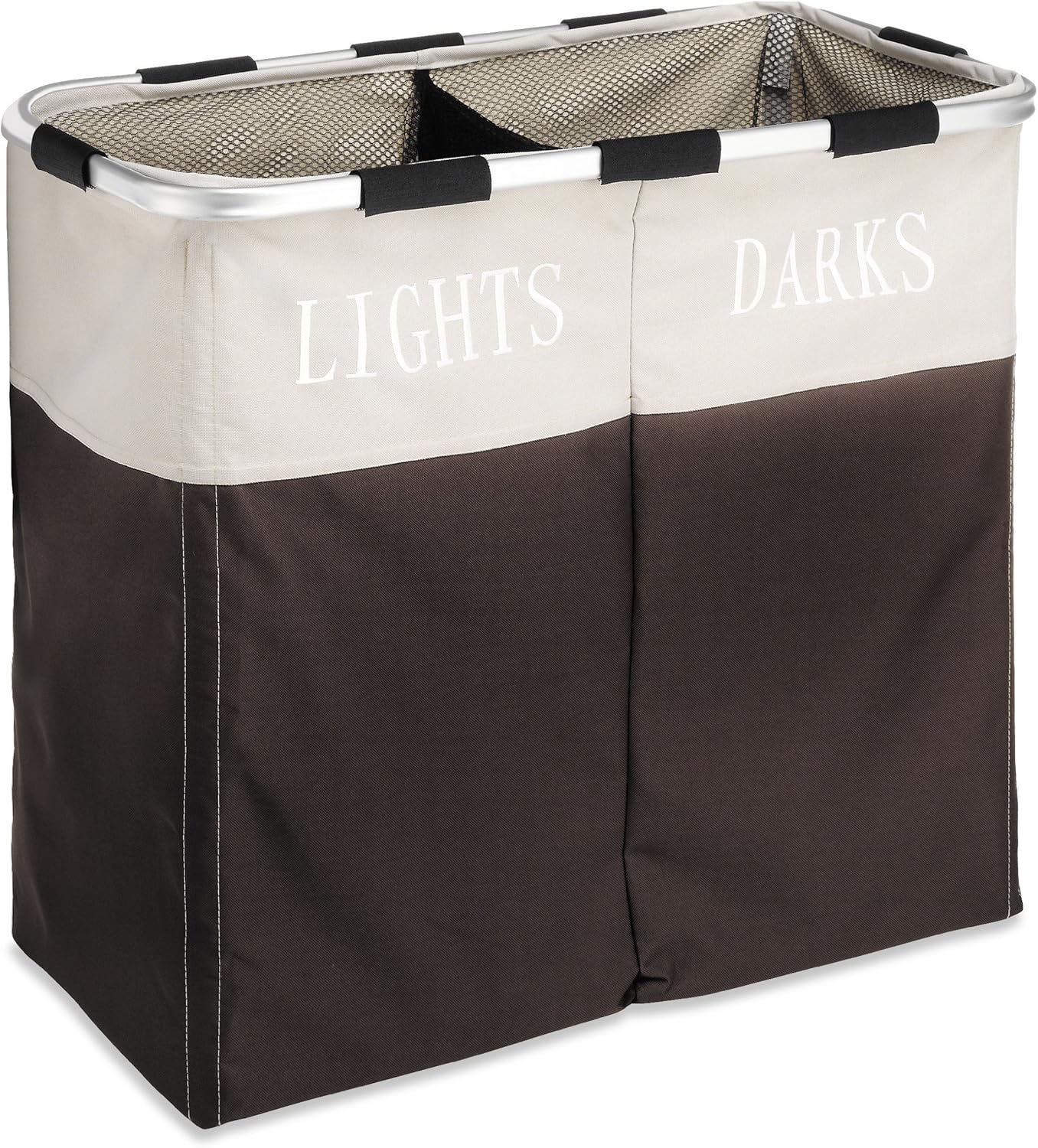 Whitmor Easycare Double Laundry Hamper - Lights and Darks Separator - Espresso, 2 Section