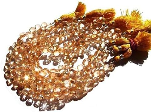 13 inch natural beads strand of 9-10mm faceted heart mystic apricot golden quartz gemstone briolletes beads for DIY jewelry - necklace, bracelet, earring, ring.