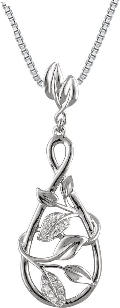 14k White Gold 1/10 Ct Diamond Leaf Pendant 18