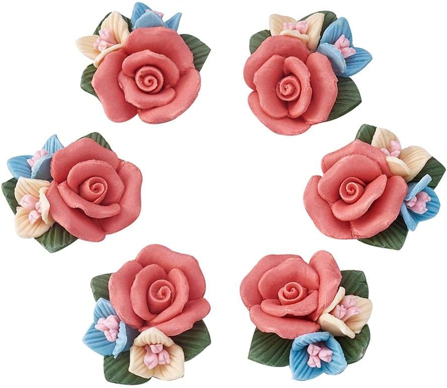 nt 100pcs Handmade Porcelain Cabochons China Clay Beads c Red for DIY Jewelry Accessories Handicrafts Supplies 23 * 12mm D118 (Color : Red)