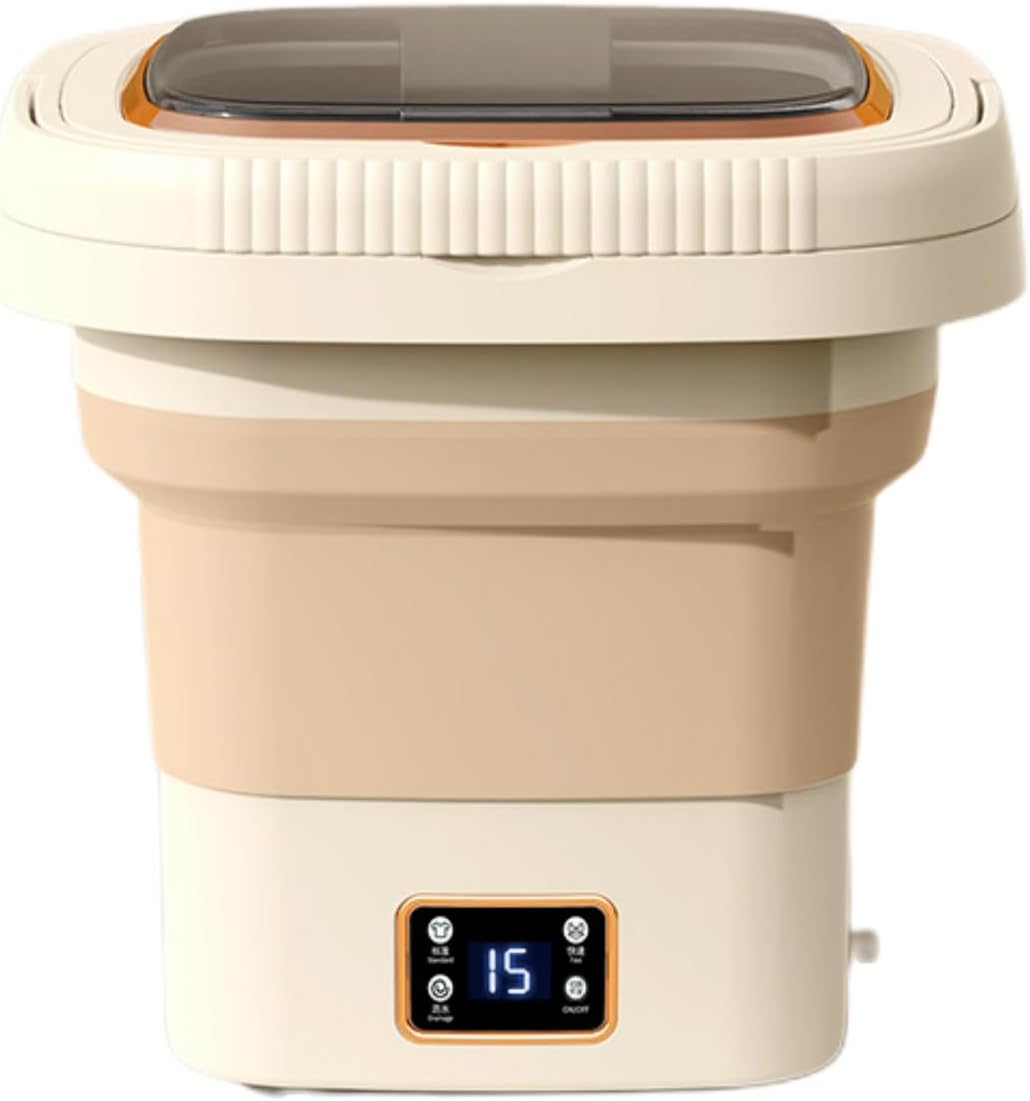 Portable Mini Folding Washing Machine，9L Dormitory Small Automatic Washing and Stripping Integrated Washing Machine，Underwear or Small Items, Apartment, Dorm, Camping, RV Travel Laundry (Cream)