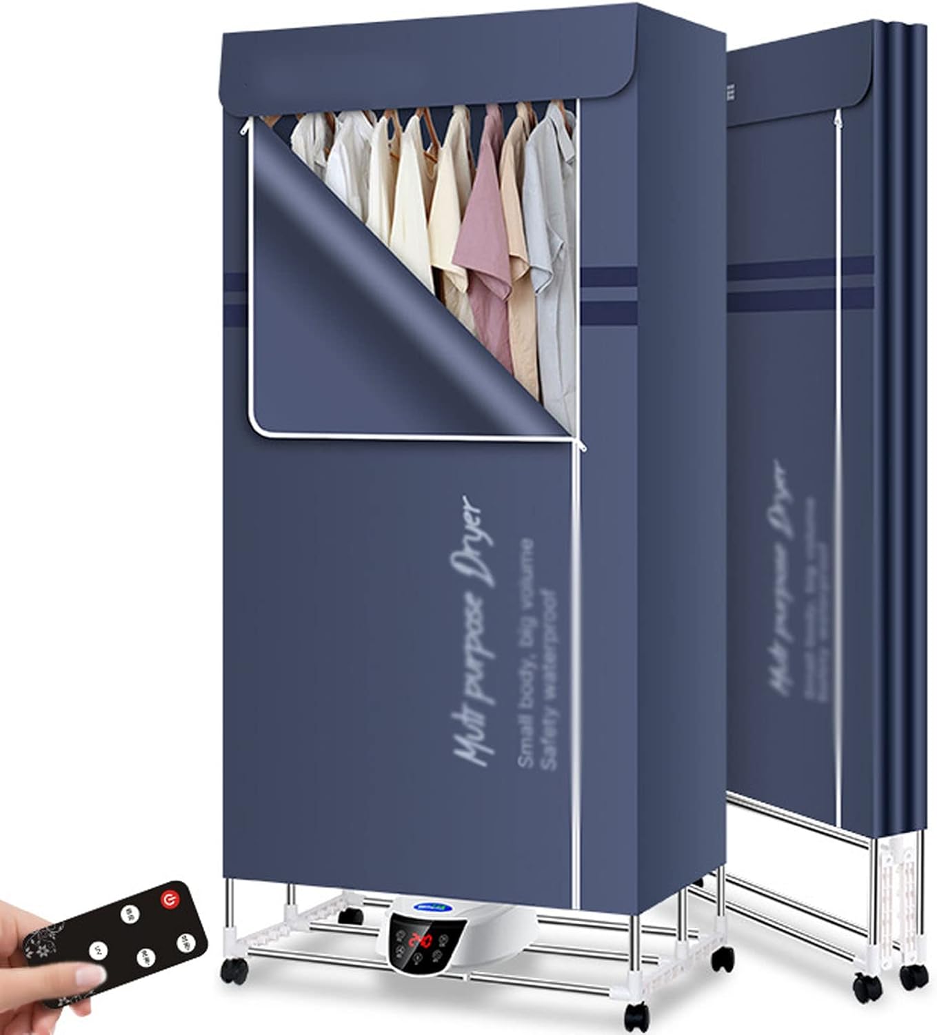 Heated Clothes Drying Rack Electric Clothes Dryer with Cover,2-Tier Stainless Steel Foldable Heated Clothes Dryer, Drying Rack with 180 Minutes Timer (Blue 170cm)