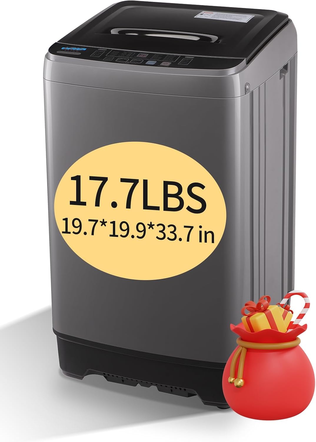 17.7 lbs Full-Automatic Washing Machine with LED Display, Portable Compact Laundry Washer with Drain Pump, 10 Wash Programs 8 Water Levels, Grey