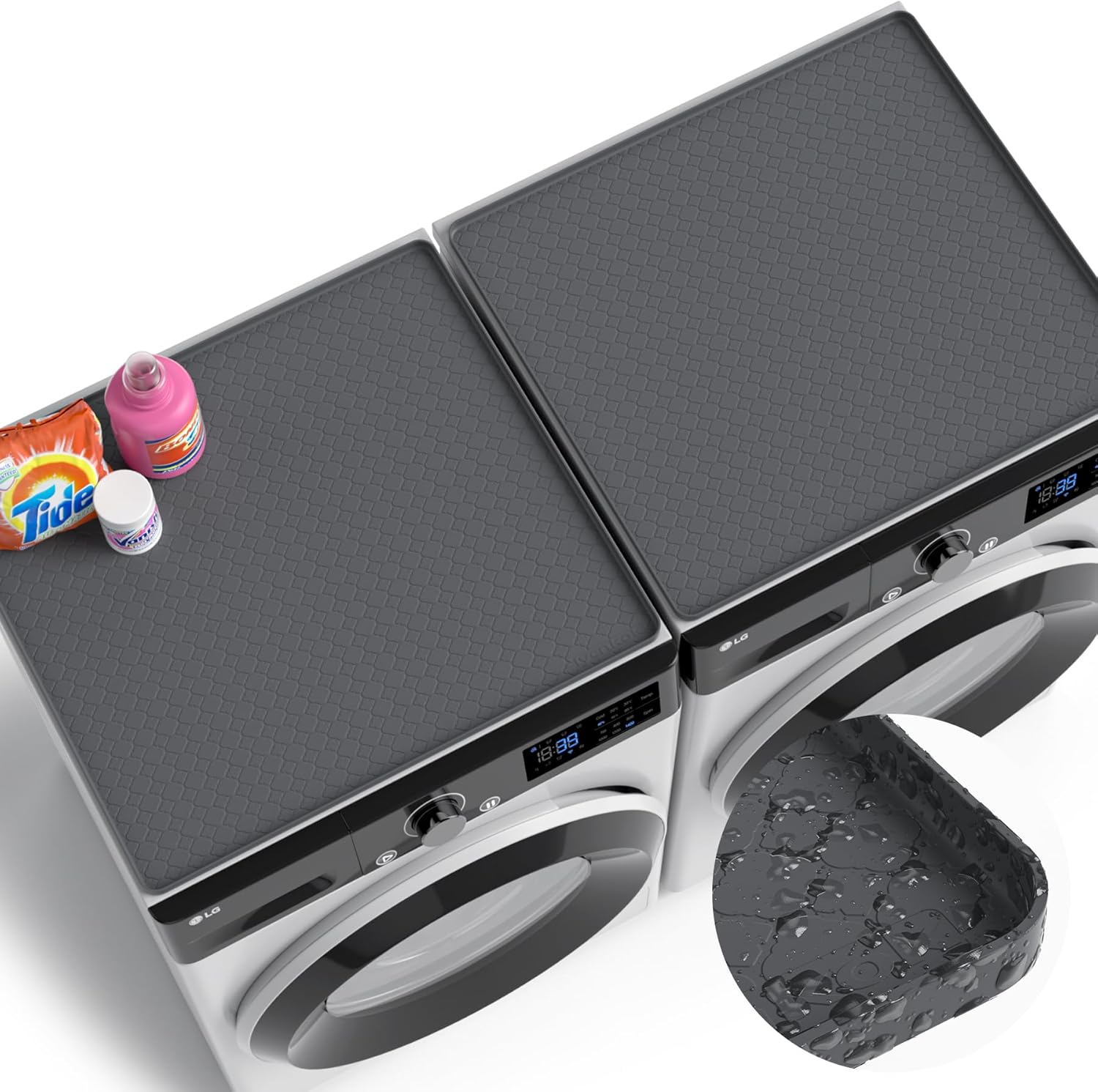 Washer and Dryer Covers for the Top - 26.5''x 25.6'' Silicone Washing Machine Front load Protector Mat - Non-slip Waterproof Dustproof Mat Ideal for Laundry Kitchen - Gray 2 Pack