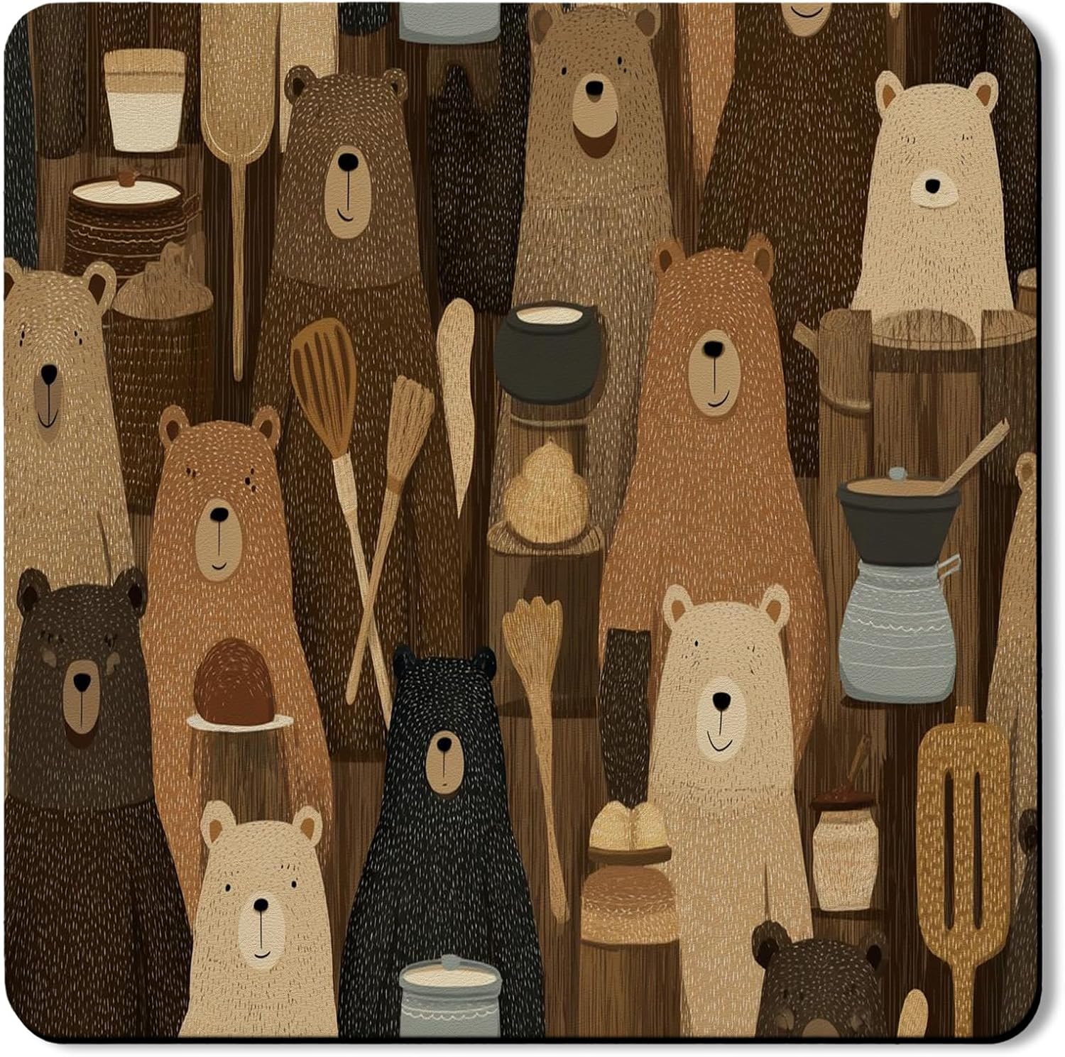 Bear Pattern Washer Dryer Top Protector Mat, Cute Cartoon Bear Laundry Appliance Dust Covers, Cozy & Rustic Rubber Anti-slip Waterproof Washer And Dryer Mats for Laundry Room 24x24 Inch