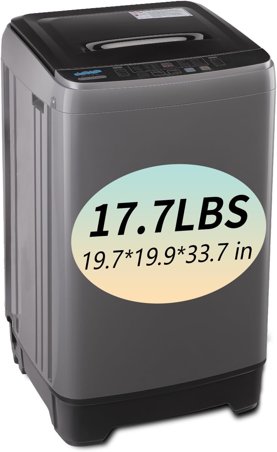 Full Automatic Washing Machine with LED Display, 17.7 lbs Portable Washer Drain Pump, 10 Programs & 8 Water Levels Selections, Ideal for RV, Camping, Apartment, Dorm, Dark Grey