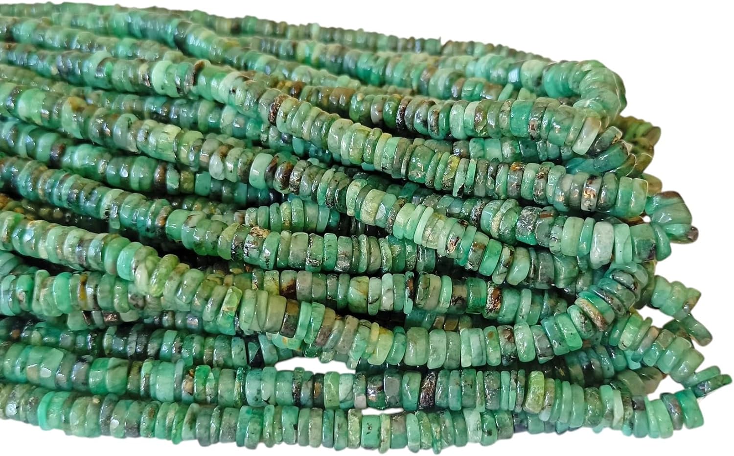 Natural Emerald Wheel Shape Beads -16