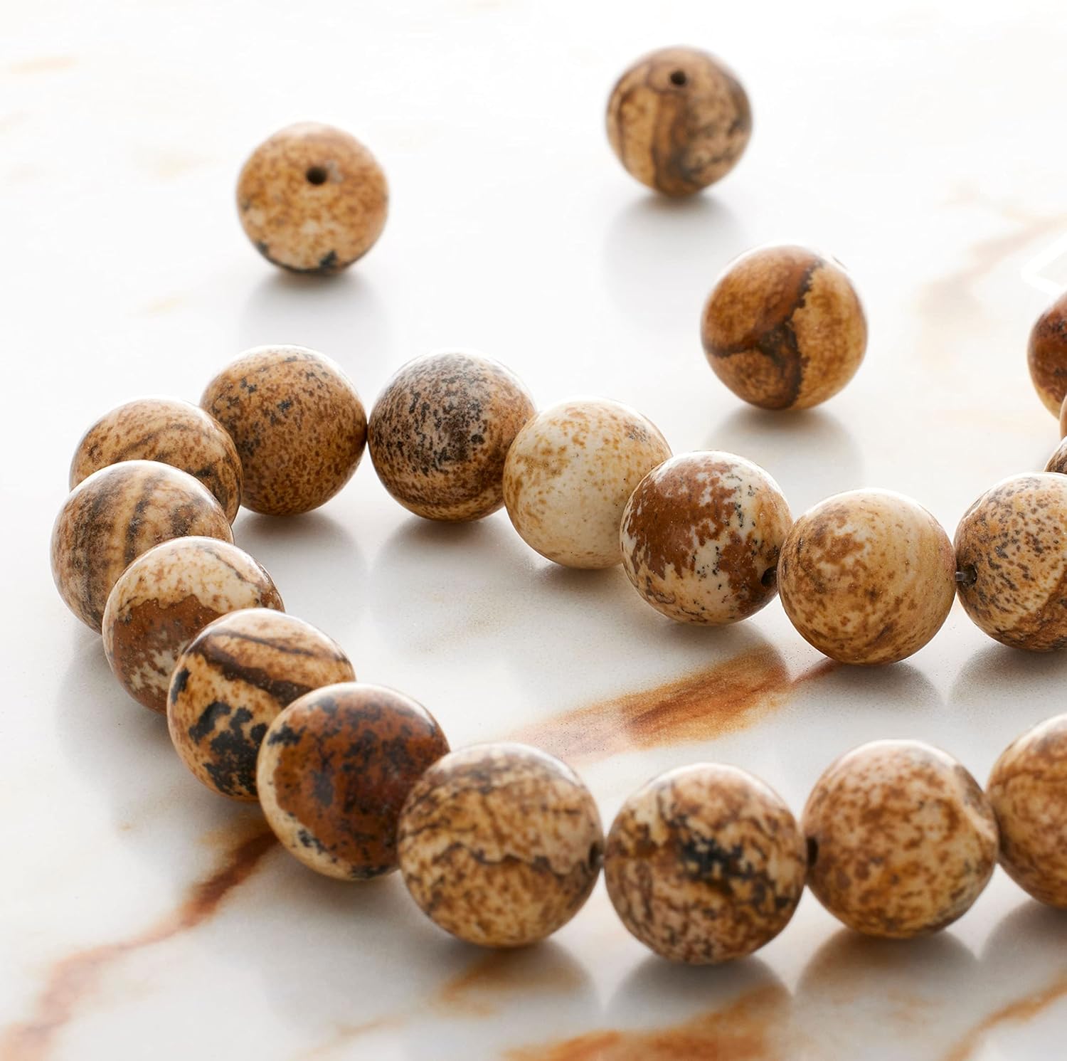 Bead Landing Brown Picture Jasper Round Beads, 12 Pack