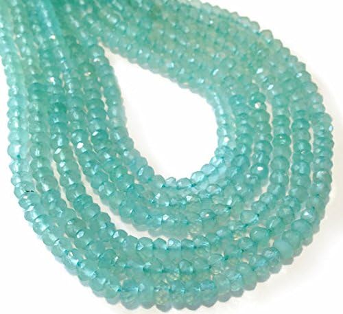 13 inch natural beads strand of 4mm faceted rondelle aqua chalcedony gemstone beads for DIY jewelry - necklace, bracelet, earring, ring.