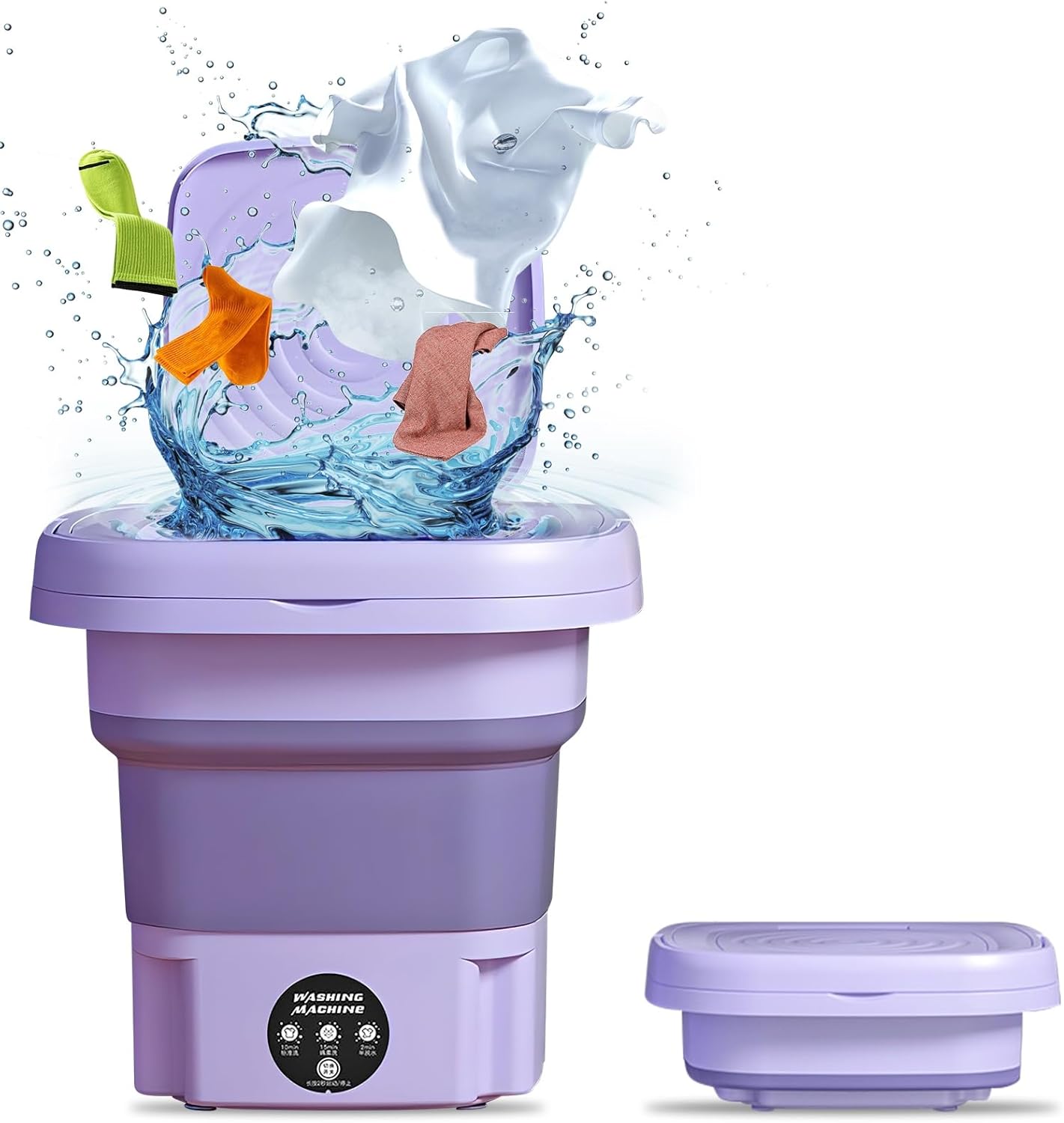 Portable Washing Machine, Foldable Mini Washing Machine with 3 Modes Deep Cleaning of Underwear, Small Clothes and Socks, Small Collapsible Laundry Washer for Apartments, Camping, Travel (Purple)