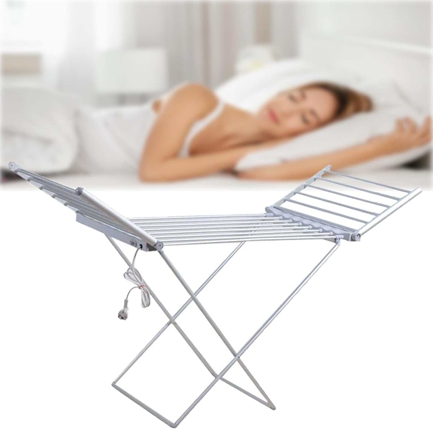 Home Electric Heated Clothes Drying Rack Balcony Foldable Clothes Airer Low Noise Metal Apartment Clothes Dryer with Wings Outdoor Large Capacity Laundry Airer 147 * 54 * 94cm