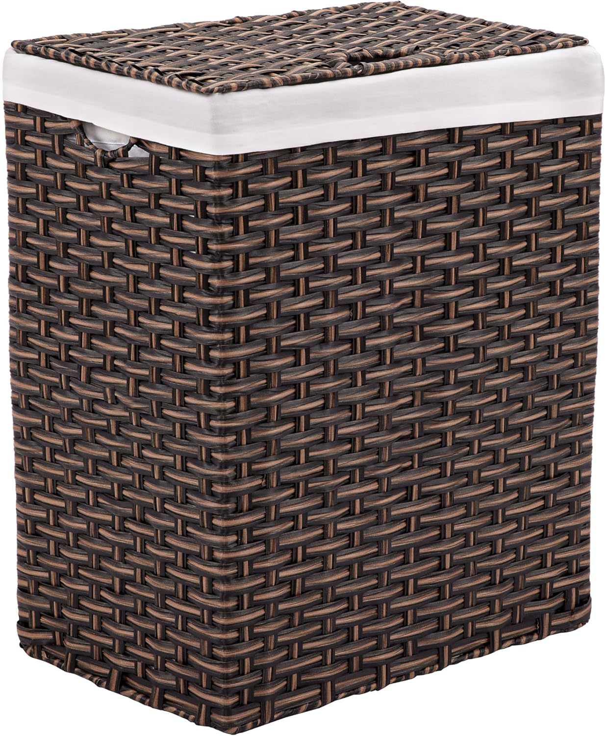 Seville Classics Premium Handwoven Portable Laundry Bin Basket with Carrying Handles, Household Storage for Clothes, Linens, Sheets, Mocha Brown, Rectangular Hamper