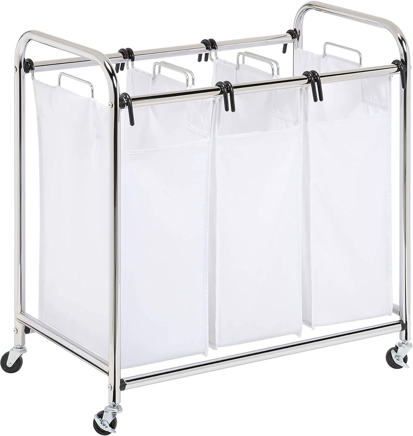 Honey-Can-Do SRT-01235 Heavy-Duty Triple Laundry Sorter, Chrome/White 70 lbs