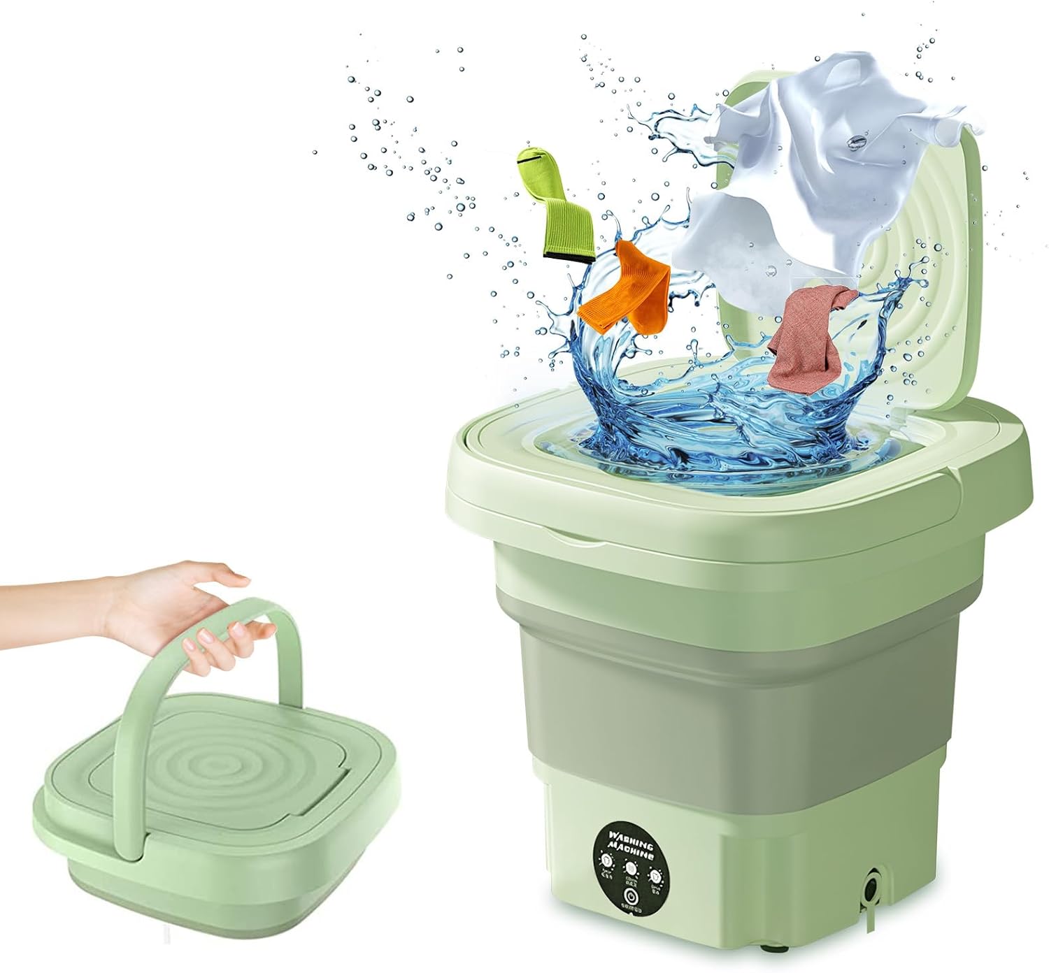 Portable Washing Machine, 8L Foldable Mini Washer with Detachable Drain Basket,3 Modes Deep Cleaning Laundry Washer and Dryer Combo for Apartments,Dorm,Camping,RV,Travel Laundry