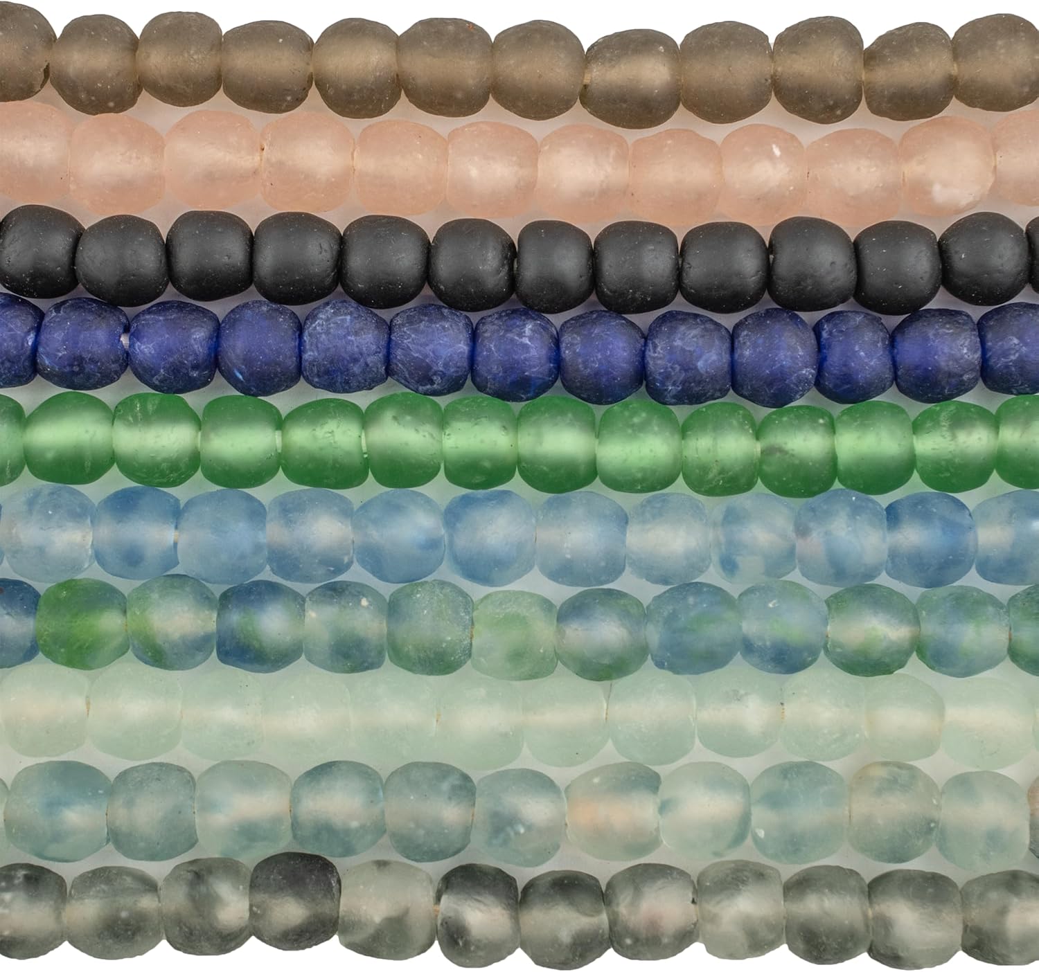 Recycled Glass Bead Bundle – 10 Strand Set | 14mm Handmade Ghana Beads in Assorted Colors | African Trade Beads for Jewelry Making, Crafts & Home Decor | Approx. 430 Beads