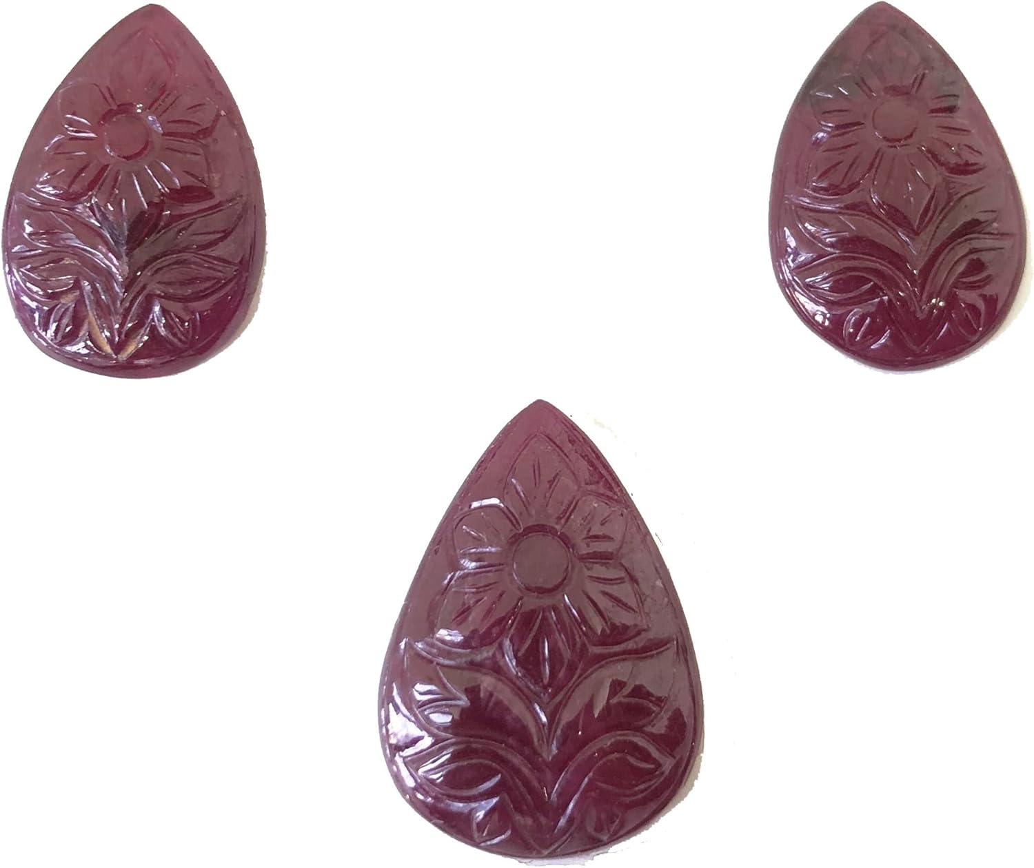 66.20 Ct Ruby Hand Carved Pear Shape 3 Pieces Layout Set Loose Gemstone For Making Jewelry Designs