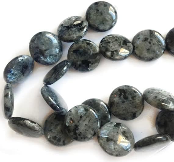 Black Labradorite Smooth Coins. Approx. 20mm 16 Beads