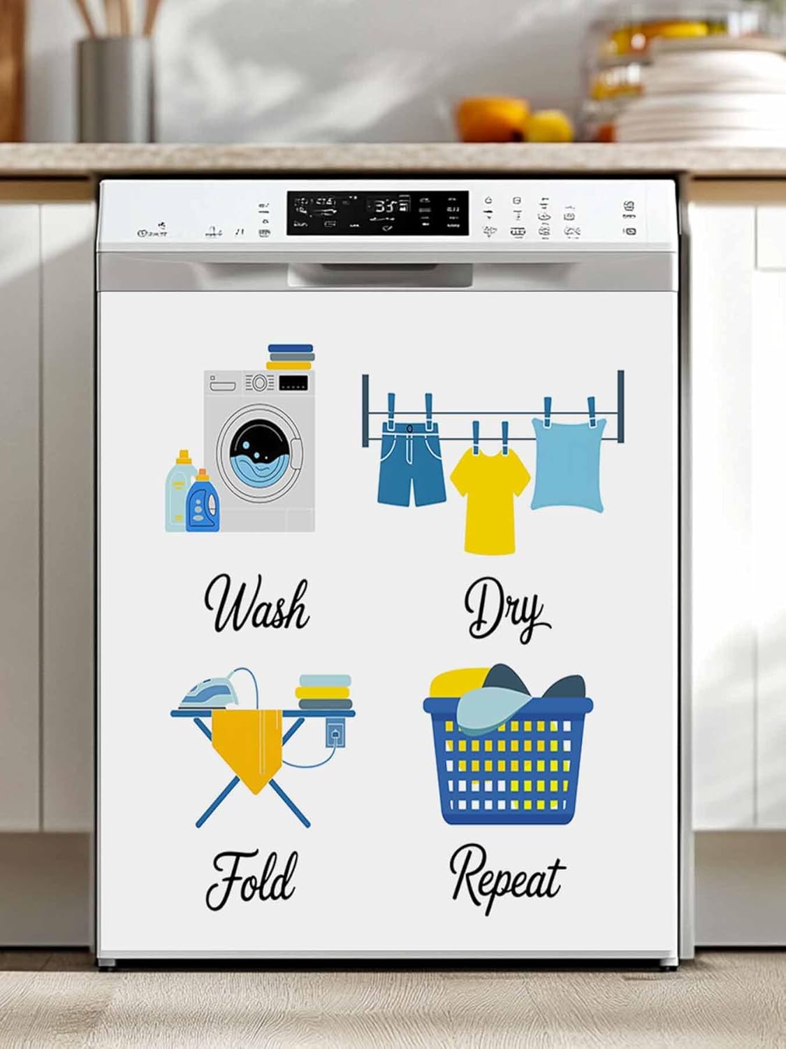 Cartoon Laundry Room Dishwasher Magnet Cover, Modern Minimalist Refrigerator Magnets Covers for The Front Door, Reusable Dishwasher Panel Fridge Decal Cover for Home Appliance Decor 23''x26''