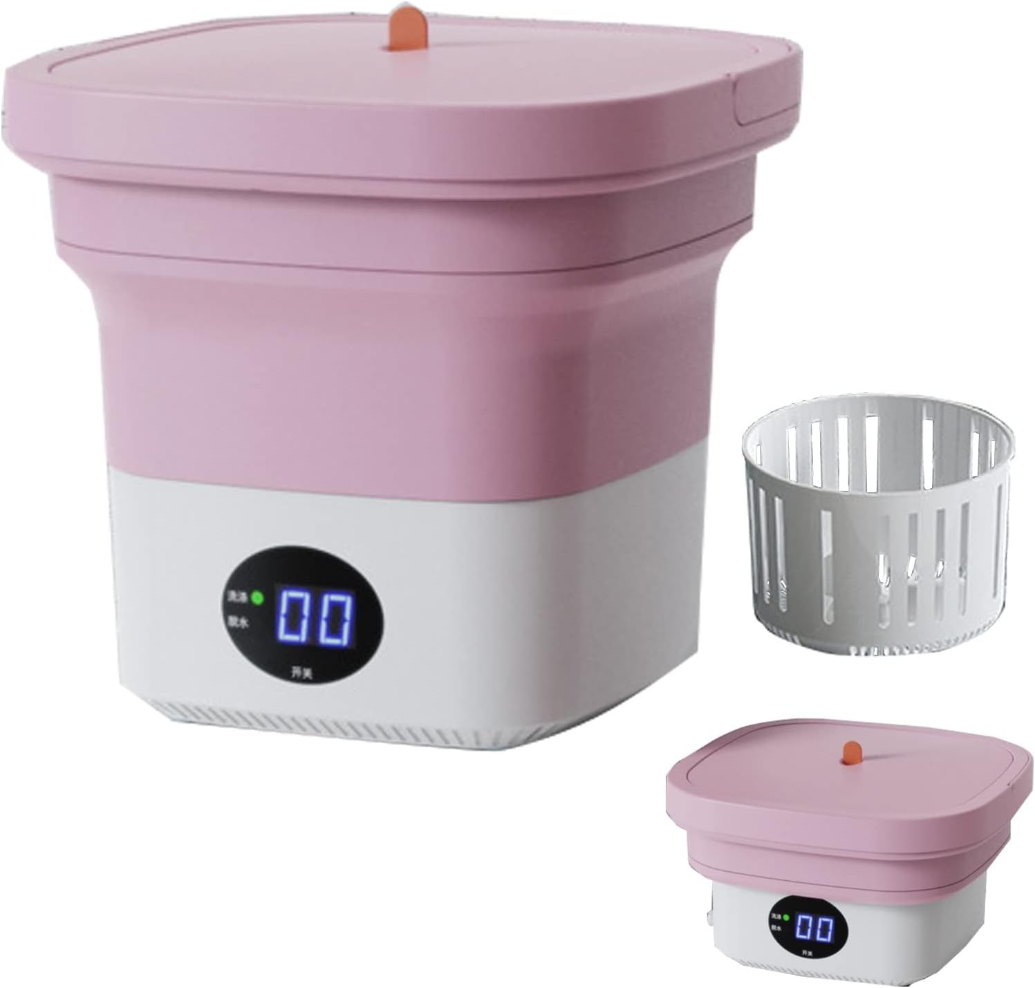 Portable Washer, Foldable, Laundry Machine, with Drainer Basket, for Apartment, Laundry, Camping, Rv, Travel, Underwear, Personal, Baby (Color : Pink)