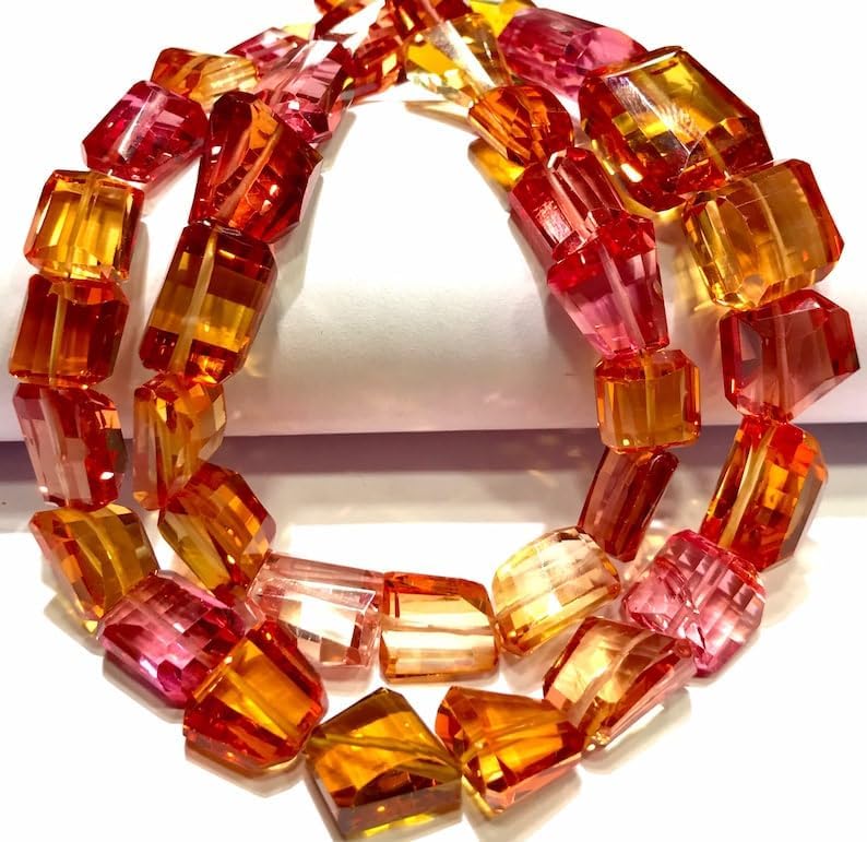 Natural PADPARADSCHA Sapphire Nuggets facated Beads 7-12 MM 18 inch Long String Jewelry Making Gemstone Beads for Necklace Bracelet