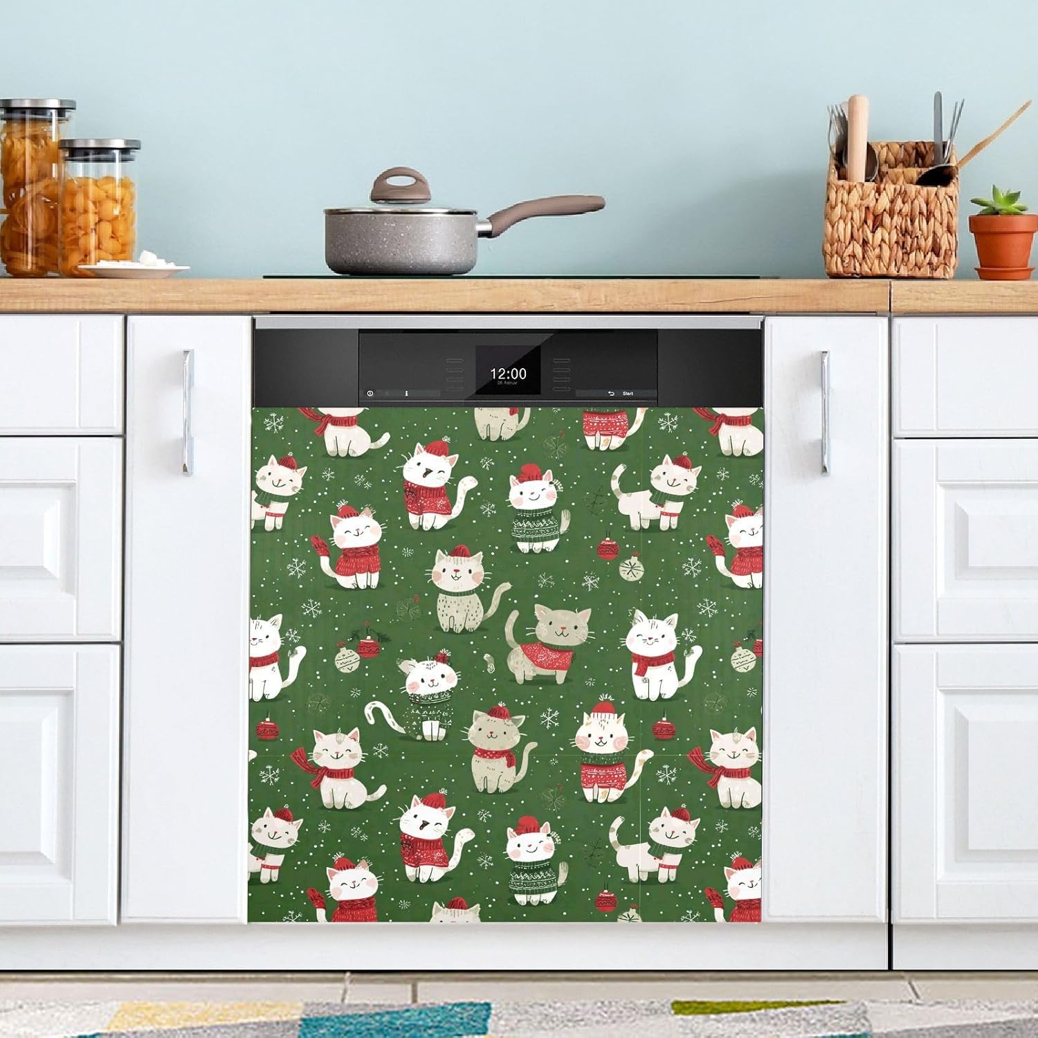 Pfrewn Christmas Winter Magnetic Dishwasher Cover Christmas Cute Cats Kitten Kitty (5) Fridge Door Covers Kitchen Decal Vinyl Panel Decorative Refrigerator Laundry Appliances 23x26in