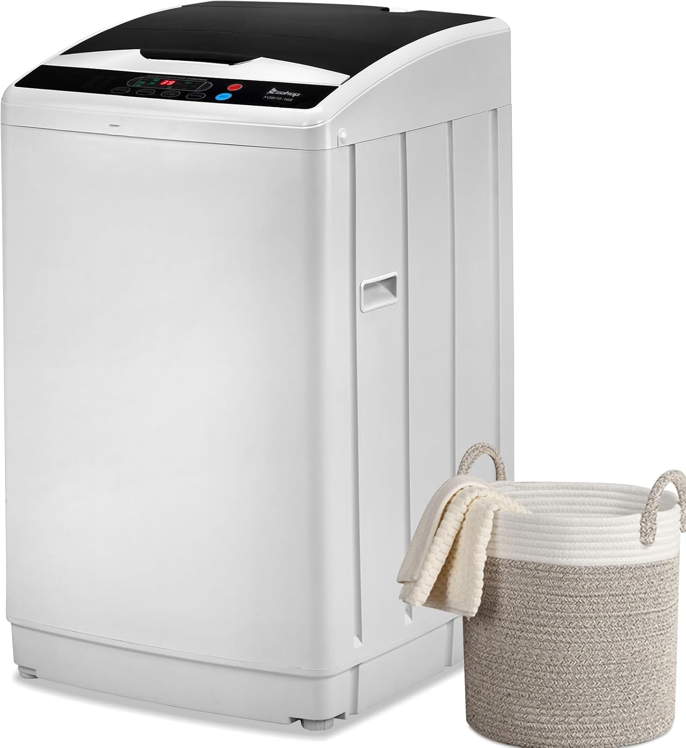 Winado 25LBS Portable Washing Machine, Full-Automatic Laundry Machine with Stainless Steel Drum, 10 Wash Programs Compact Washer and Spin Dryer Combo with Drain Pump for Apartment, Dorm, Home