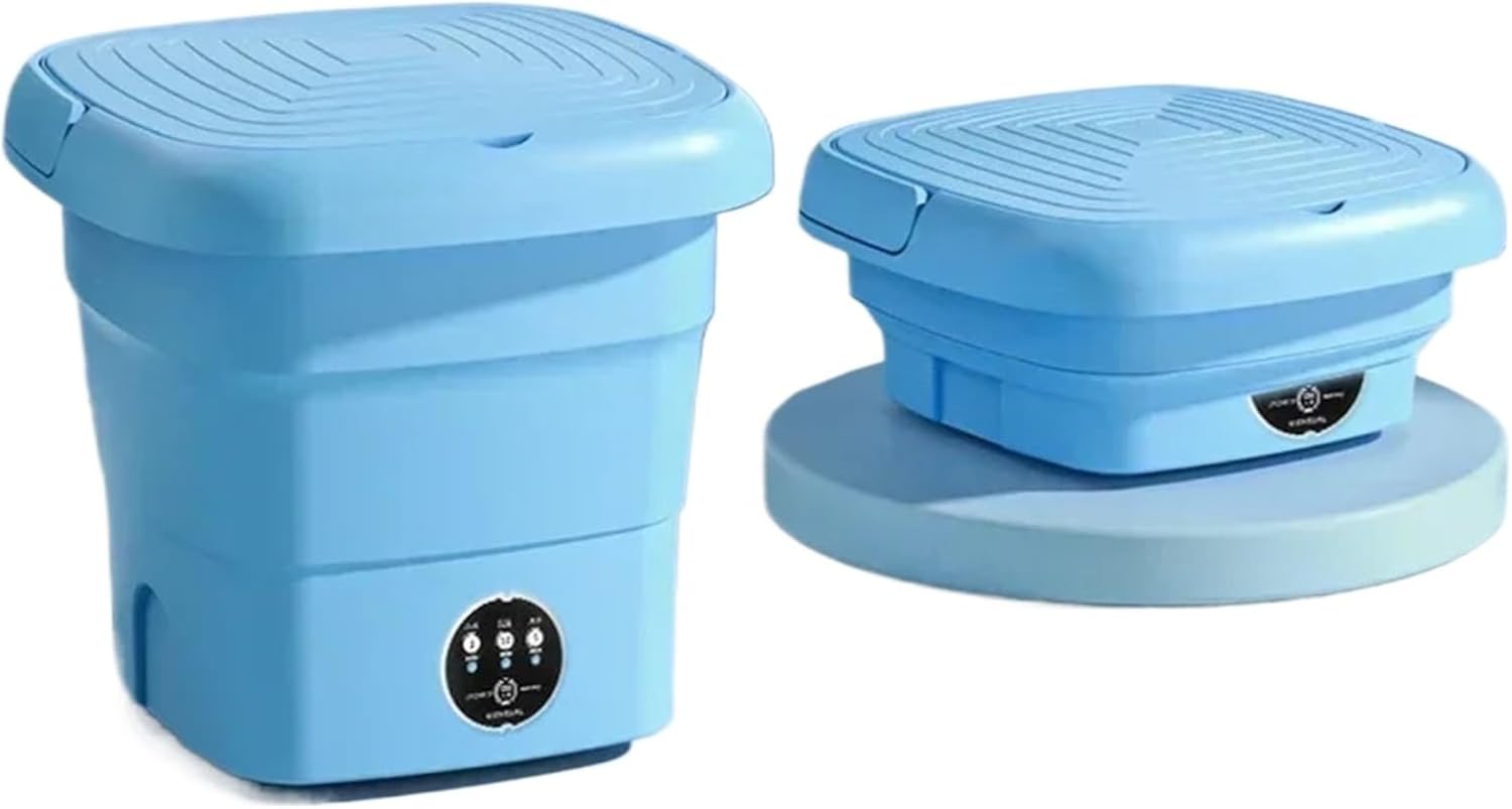 Compact Laundry. Portable Travel Mini Washing Machine With Spin Dry Folding Handheld For Clothes Underwear Socks Dehydration Dorm Apartment .Portable(Blue)