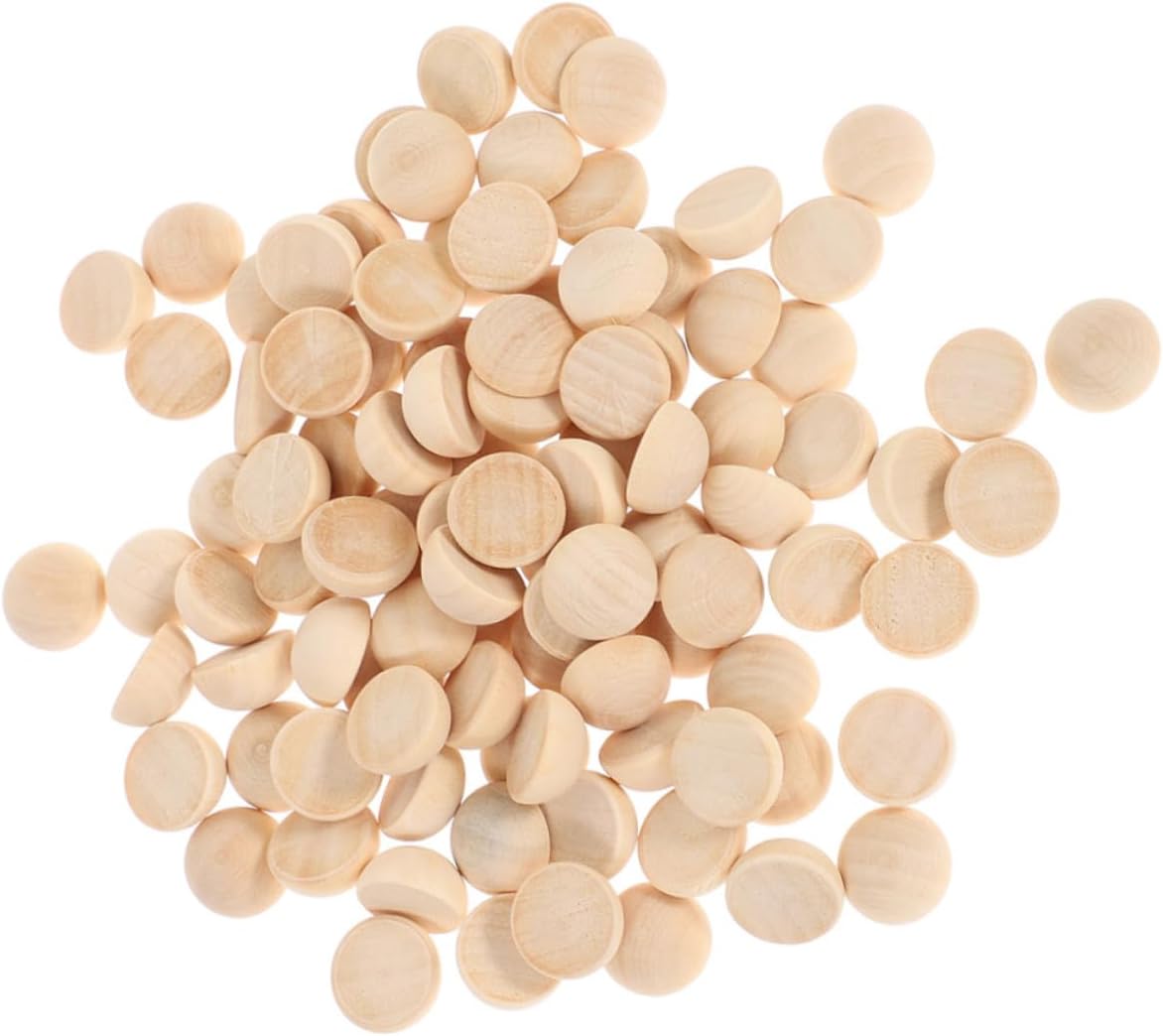 GALPADA 100pcs Half Wooden Beads Unfinished Decorative Craft for Jewelry Making Smooth Natural Wood Half Round Beads for Art Projects and Creative Crafts