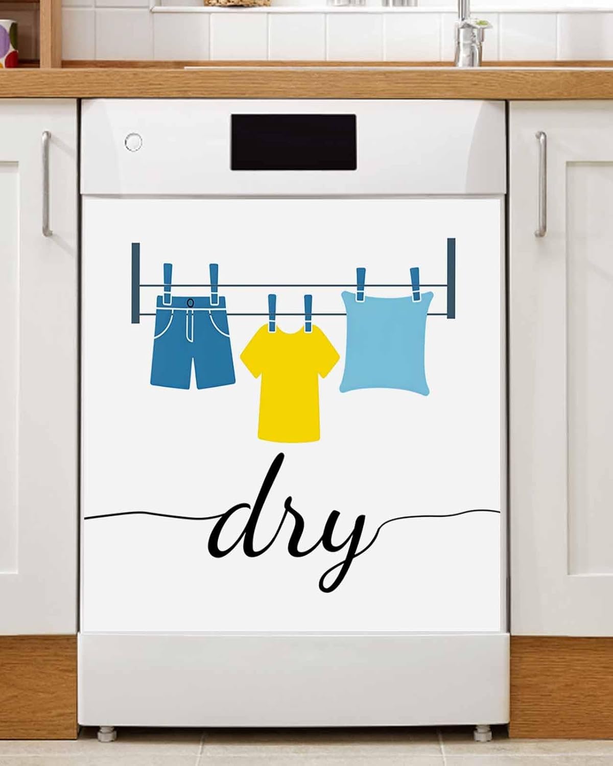 Laundry Room Dishwasher Magnet Cover, Decorative Magnet Sticker for Home Kitcen Appliance, Modern Minimalist Drying Clothes Dishwasher Covers Refrigerator Magnets Panel Decal 23