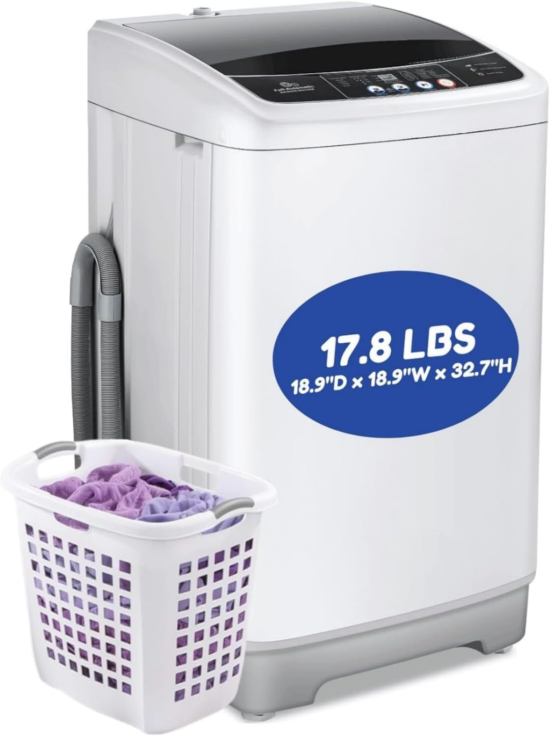 Nictemaw 17.8Lbs Portable Washing Machine, 2.4 Cu.ft Compact Full-Automatic Washer with Drain Pump, 8 Water Level & 10 Programs Portable Washer and Dryer for Home, Apartment, RV, Dorms