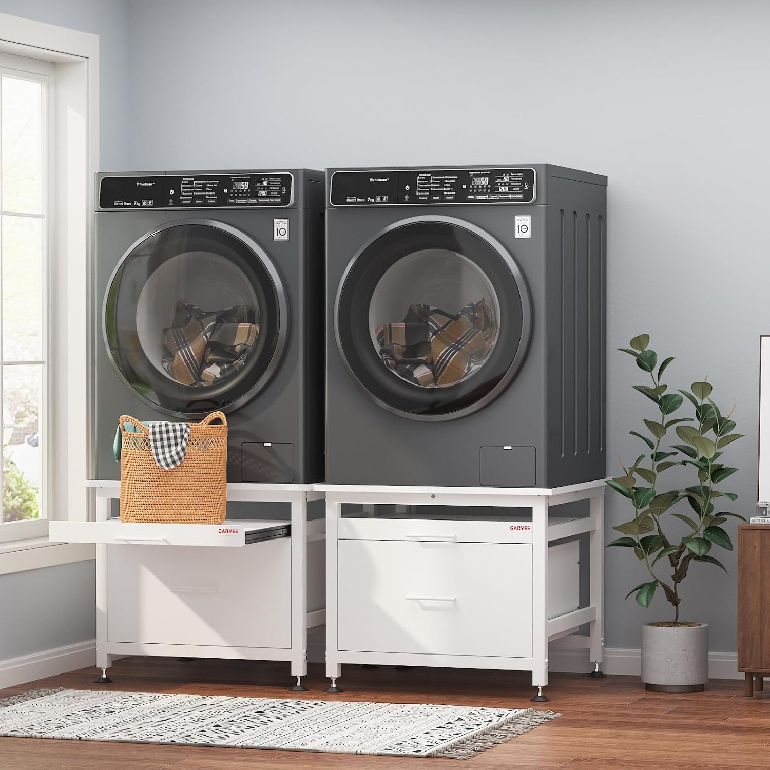 Washer and Dryer Pedestals with Pullout-Shelf and Drawer, 29