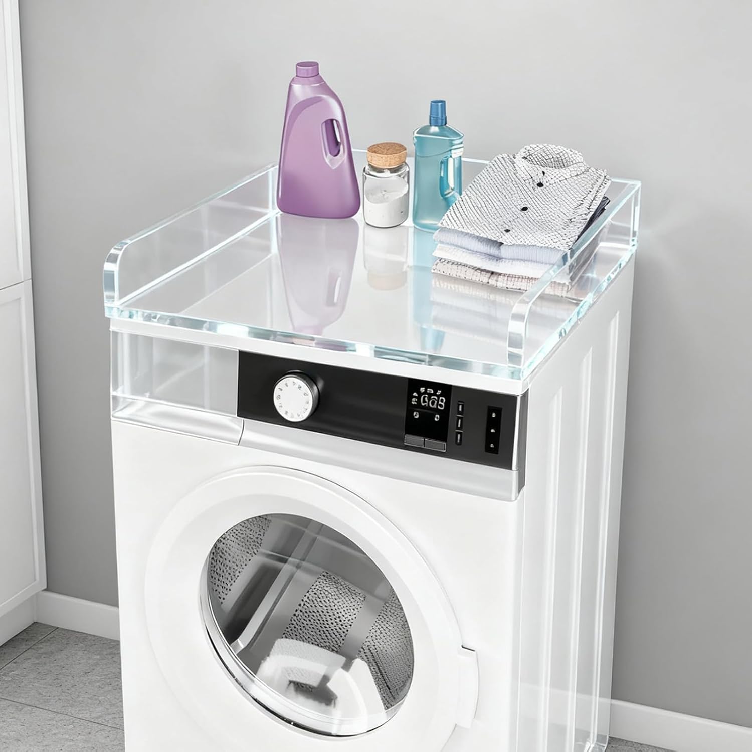 Washer Dryer Countertop, Acrylic Single Laundry Countertop, 27.5″ W*27.5″ D*3.1″ H, Laundry Topper for Washer and Dryer with Non-Slip Mat for One Unit Only Washer or Dryer (Transparent)
