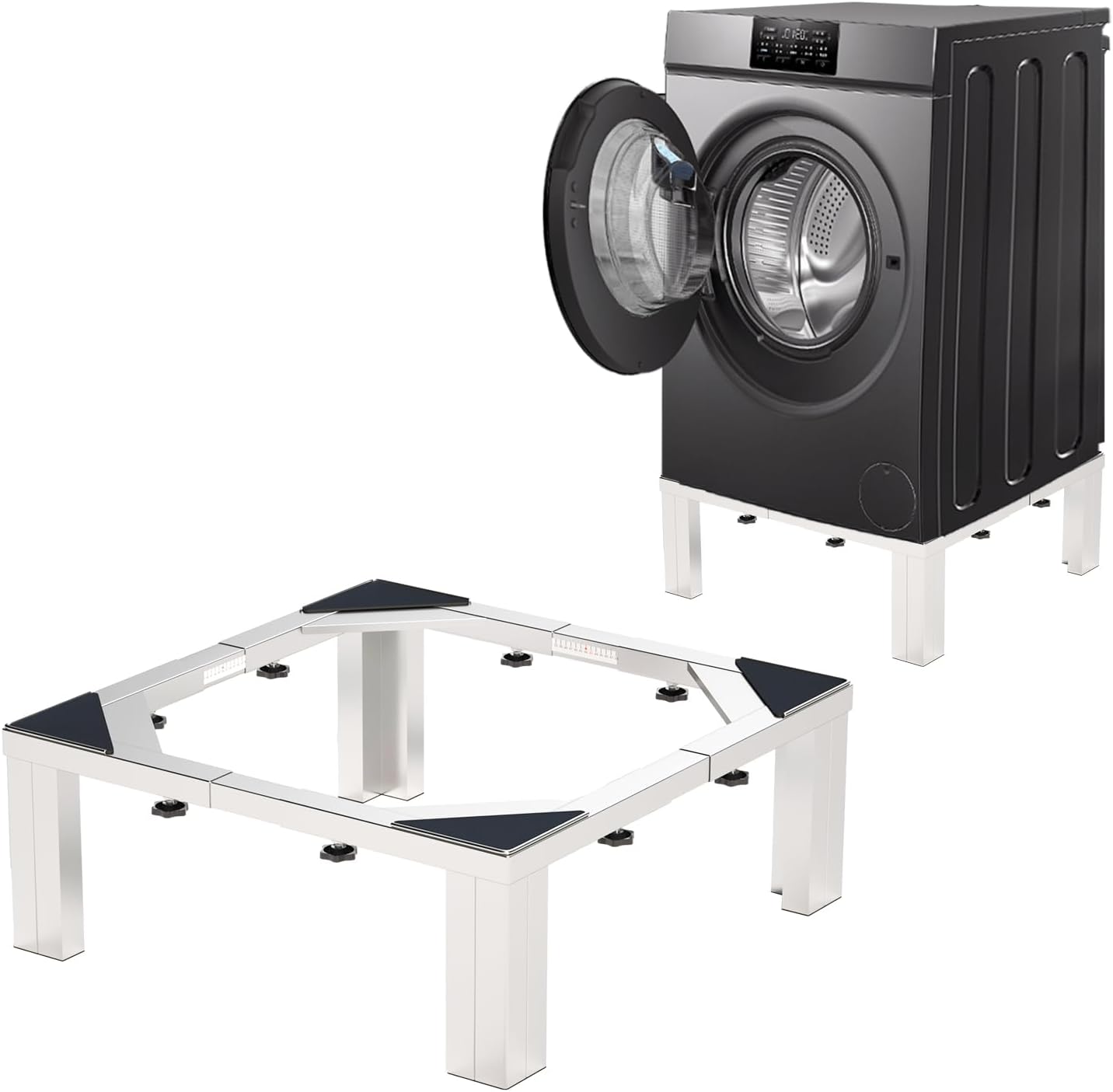 1200LB Heavy-Duty Stainless Steel Laundry Pedestal | Universal Riser for Front Load Washer & Dryer | Anti-Vibration Design, Tool-Free Install(Silvery White)