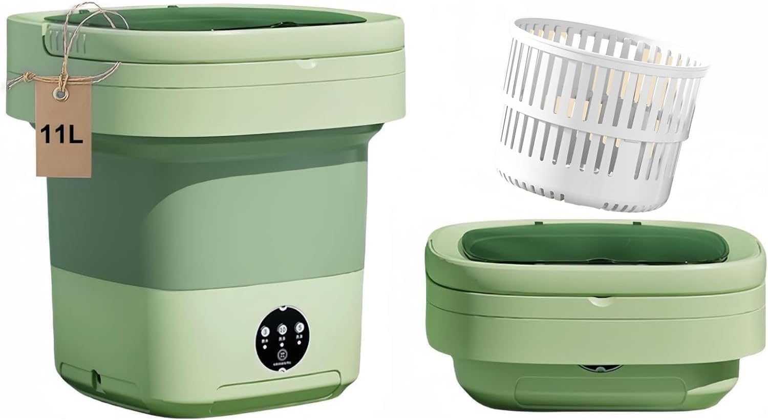 Portable Washing Machine,Mini Washer,11L Upgraded Large Capacity Foldable Washer.Deep Cleaning of Underwear, Baby Clothes and Other Small Clothes.Suitable for Apartments, Dormitories, Hotels (Green)