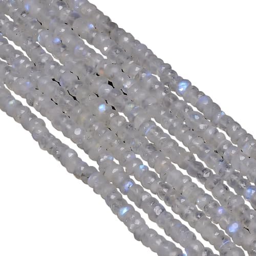 Natural Rainbow Moonstone Gemstone Rondell Faceted Beads 6X6mm 5 Strand 8